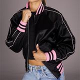 Oversize Loose Fashion Black Bomber Satin Jacket Manufacturer (ELTBQJ-515)