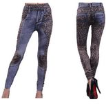 Women Sexy Seamless Leopard Spell Color Denim Leggings (15113)