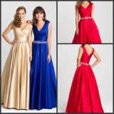 A-Line Evening Gowns Beaded Satin Formal Prom Dresses R917
