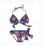 New Style Print Flower Navy Blue Bikini