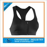 Nylon Spandex Black Womens Zip up Sports Bra