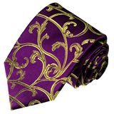 New Fashion Dark Purple Colour Background Gold Turkey Flower Pattern Men's Silk Neckties