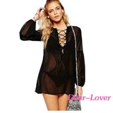 Fashion Black Lace up Beach Cover up Beachwear