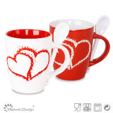 Valentine's Day Heart Design Couple Ceramic Mug with Spoon