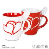 Valentine's Day Heart Design Couple Ceramic Mug with Spoon