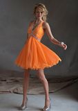 Orange Beaded Chiffon Cocktail Dresses (CD3006)