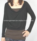 Ladies Knitted Long Sleeve Pullover Sweater for Casual (12AW-195)