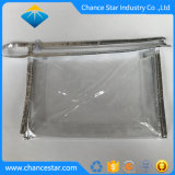 Custom Silver Fabric Edges Clear Plastic PVC Zipper Bag