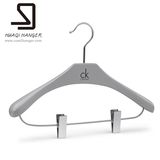 Gray Wooden Clothes Suit Hanger with Clips