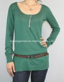 Women Knitted Round Neck Long Sleeve Fashion Clothes with Buttons