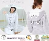 Trendy Ladies Coral Fleece Cartoon Penguin Hooded Bath Robe