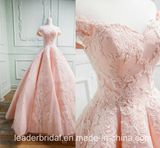 Cap Sleeves Bridal Dress Pink Lace Prom Ball Gown 2018 E7811