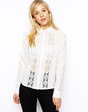 Stand Collar Long Sleeve Chiffon Lace Blended Blouse for Women