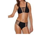 Bandage Cross Hollow out Sm Sexy Open Black Swim Bikini