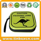 Square CD Tin Case with Zipper, Metal Tin DVD Box