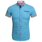 Men's Casual Short Sleeve Button Down Shirts with Stripe Trim