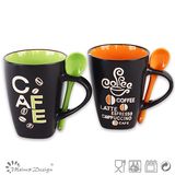 10oz Cheap Price Silk Screen Ceramic Mug with Spoon