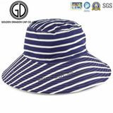 Woman's Ladies Fashion Big Brim Reversible Horizontal Striped Bucket Hat