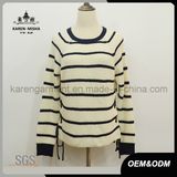 Striped Long Sleeve Round Neck Knitted Ladies Pullover Sweater