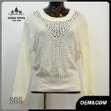 Women White Ribbed Pullover Sweater