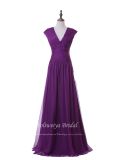 Aolanes Purple Cap Sleeve Long Evening Dresses