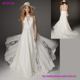 China Manufacturer Wholesale V-Neck White Lace Wedding Dress Bridal 2017