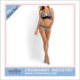 Women Zigzag Print Triangle Sexy Mature Bikini with Thong Bottom