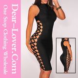 Black Lace up Contour Bandage Dress