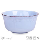 Solid Blue with Brush Rim Ceramic Bowl