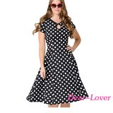 Black & White Dotted Cap Sleeve Swing Dress