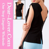 Womanly Black Zipped Back Top with Peplum Detail