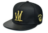 Black Leather Snapback Cap/Sprots Hat with Gold 3D Embroidery