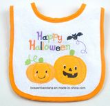 OEM Produce Customized Design Halloween Embroidered Cotton Terry White Applique Baby Feeder Drool Bib