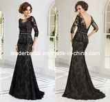 Black Brown 3/4 Sleeves V-Back Mother of The Bride Dress E1243