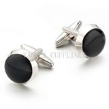 VAGULA Silver Plated Black Painting Round Cufflinks 695