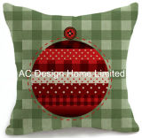 Green Color Square X'mas Ornament Design Decor Fabric Cushion W/Filling