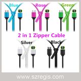 2 in 1 iPhone/Android Mobile Phone Zipper USB Data Cable