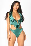 Angelena Swimsuit Hunter Green 1 Piece Swimsuit Deep V Ruffle Fashion Bikini