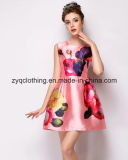 High Quality Summer Fashion Satin Printed Dress for Women