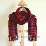 Top Quality Classic Red Tartan Color Interwoven Acrylic Scarf (HWBA098)