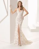 Sexy V Neck Nude Lace Prom Dress Bridal Gown Wedding Dress