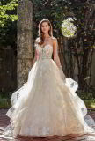A-Line Wedding Dress Strapless Shinny Party Prom Dresses Sweetheart Lace Tulle Ball Gowns L6043