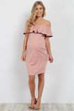 Women's off-Shoulders Plain Maternity Dress