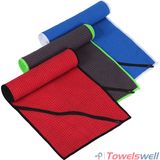 Microfiber Waffle Sports Towel with Zipper Pocket