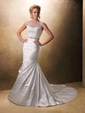 Appliqued Sleeveless Bridal Gown Satin Wedding Dress