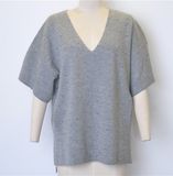 Wool Acrylic Women Short Sleeve Pullover Loose Knit Sweater with Sequins