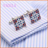 VAGULA Square Color Painting Rhodium Gentlmen Cufflinks