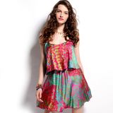 Women Summer Fake Two PC Set Printed Mini Dress