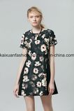 European Autumn and Winter New Women's Short Sleeve Dresses Flower Printing Party Dress