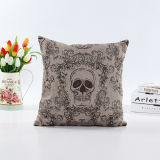 Decorative Faux Linen Transfer Print Cushion Fashion Skull Pillow (LPL-642)
